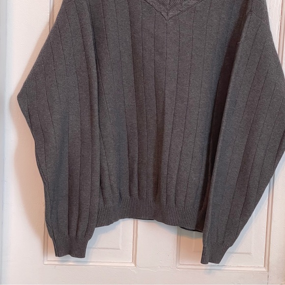 Vintage Arnold Palmer Sportswear V-Neck Knit Dark Gray Cotton Sweater Size Large - Picture 3 of 6